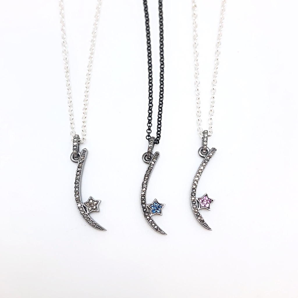 Sale Diamond And Sapphire Crescent Moon Star Necklace Nwt Ships In Gift Box 68$